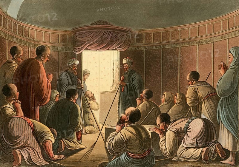 Historical Palestine, Entrance to the Chapel of the Holy Sepulchre, Historical, digitally restored reproduction from an early 19th century original, date unknown