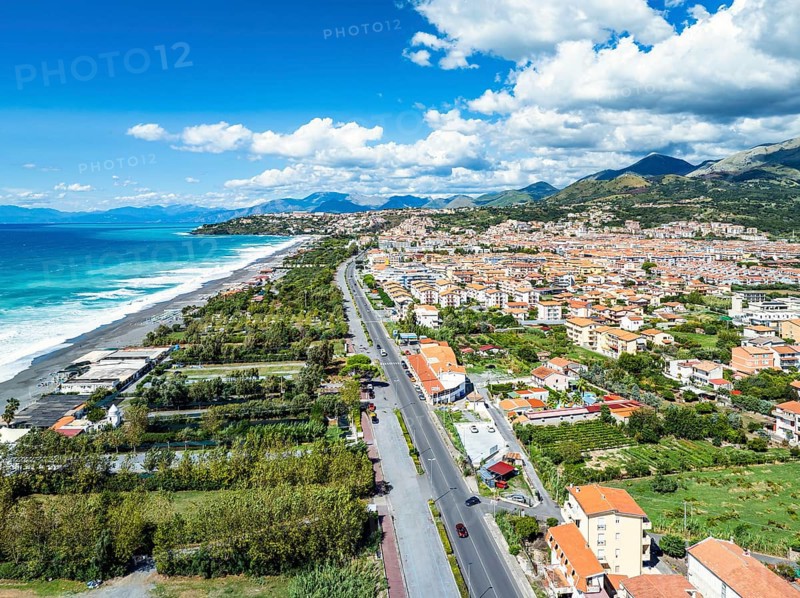 Scalea from a drone, Cosenza, Calabria, Italy, Europe