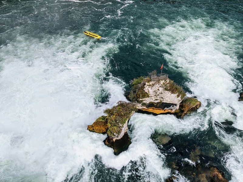 Aerial view of the Rhine Falls, Neuhausen, Canton Schaffhausen, Switzerland, Europe