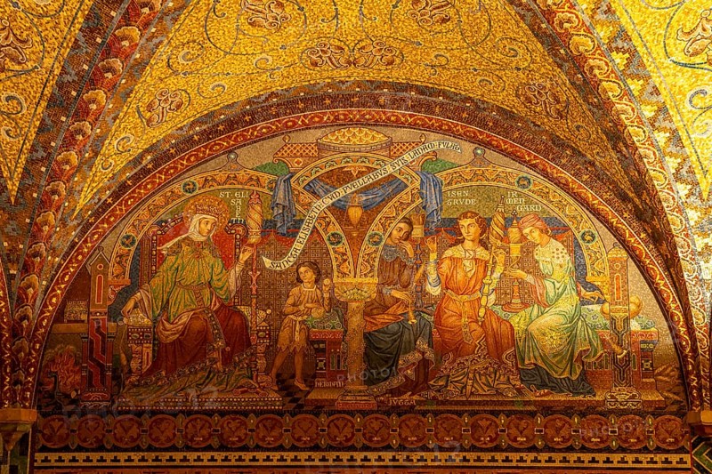 Glass mosaic of the Elisabeth Bower, medieval woman's chamber in the Wartburg in Eisenach, Thuringia, Germany, Europe