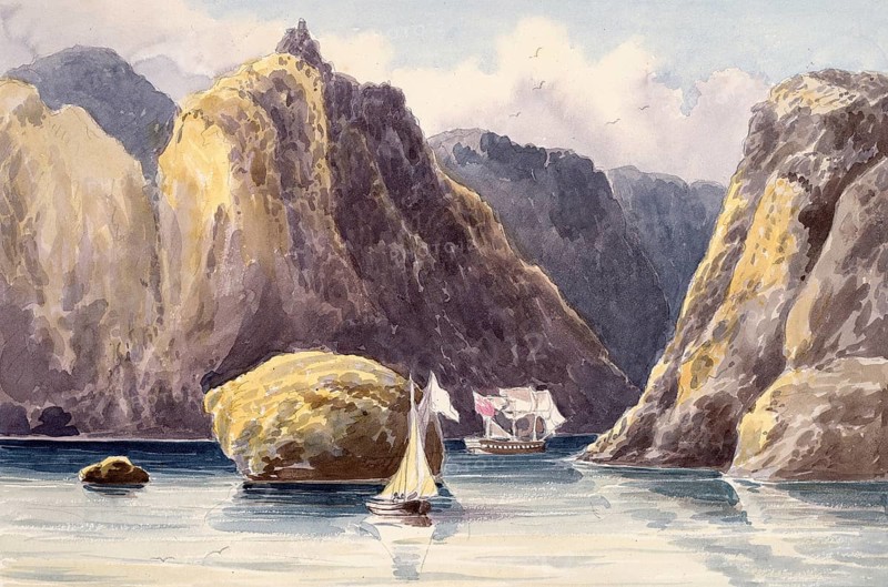 Strait, Passage in the Azores, Portugal, digital reproduction of a painting by Charles Hamilton Smith (1776-1859), historical, Europe