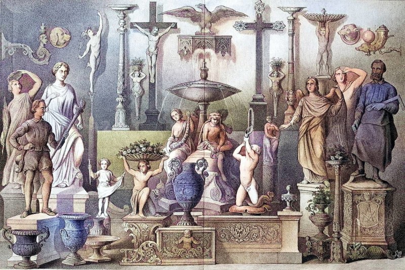 Zinc cast ornaments from the zinc foundry of L. Weber in Leipzig, Germany, 1880, Historic, Reproduction of an original 19th century pattern, digitally enhanced, Europe