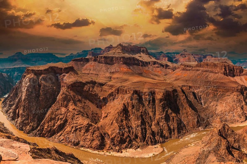 Panoramic of the Colorado River from Tonto West on the path of Bright Angel Trailhead in the Grand Canyon. Arizona