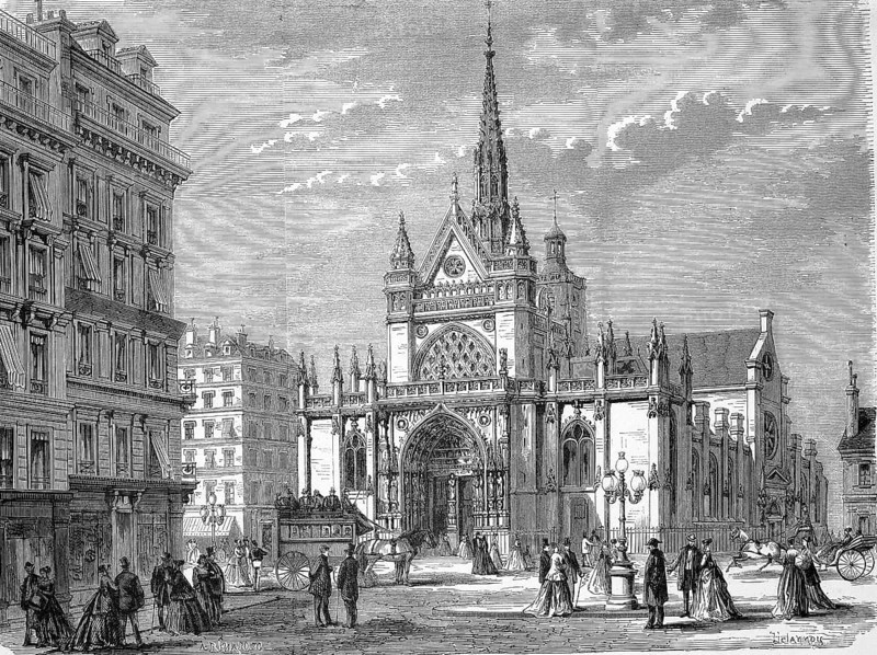 The Catholic parish church of Saint-Laurent in Paris was begun in the 15th century in the late Gothic style and completed in the 18th century, 1869, France, Historic, digitally restored reproduction of a 19th century original, exact original date unknown, Europe