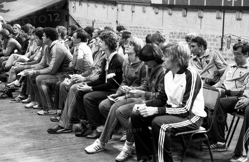The Yes and No to the 1980 Moscow Olympics brought protesters to the Westfalenhalle on 20.4.1980 in Dortmund, Germany, Europe
