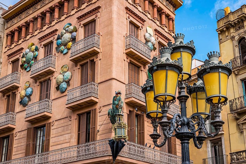 The Umbrella house, house, facade, on Rambla Street in Barcelona, Spain, Europe