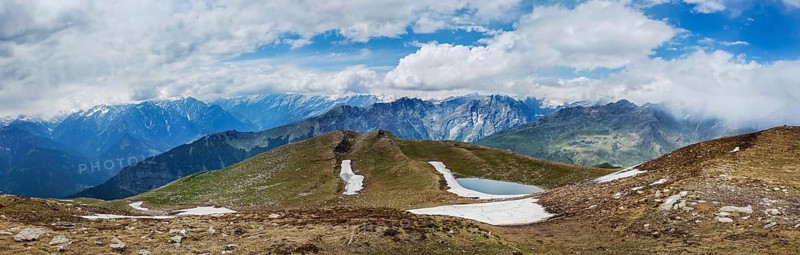 Panorama of Himalayas near Kullu Valley. Himachal Pradesh, India, Asia