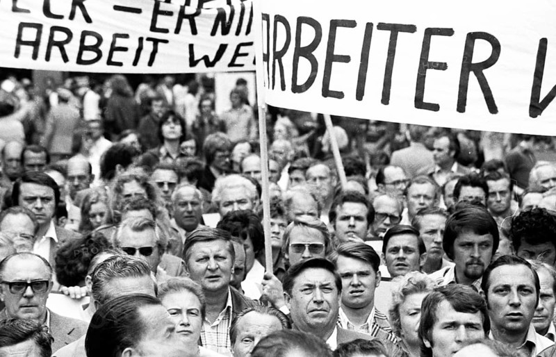 Concern for their jobs brought the Demag-Mannesmann workforce to the streets in protest on 13 July 1975 in Düsseldorf. The particular feature of the protest was the imminent closure of the plant in Kalletal, Germany, Europe
