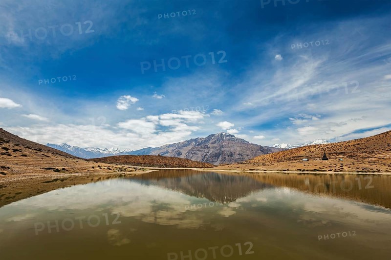 Dhankar lake in Himalayas. Spiti valley, Himachal Pradesh, India, Asia