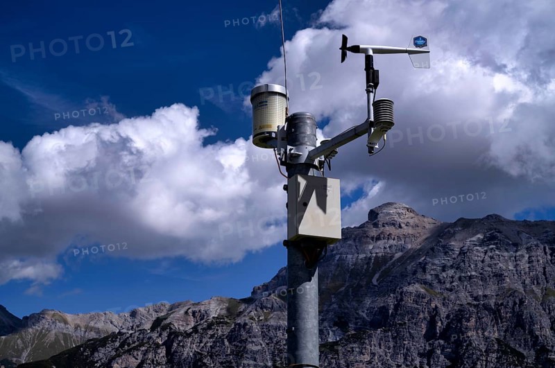 Weather measuring station, cup anemometer, with wind vane for measuring wind speed and wind direction, anemometer, wind meter, Elfer, Neustift, Stubai Valley, Tyrol, Austria, Europe