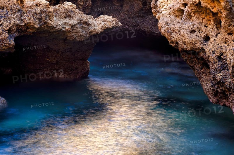 Algar Seco rock formation, coloured rocks and underground caves, caves, shell limestone, Carvoeiro, Algarve, Portugal, Europe