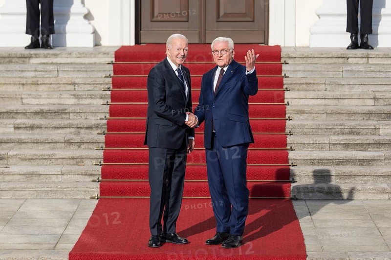 Joe Biden (46th President of the United States) is received by Frank-Walter Steinmeier (President of the Federal Republic of Germany) at Bellevue Palace, Berlin, 18 October 2024
