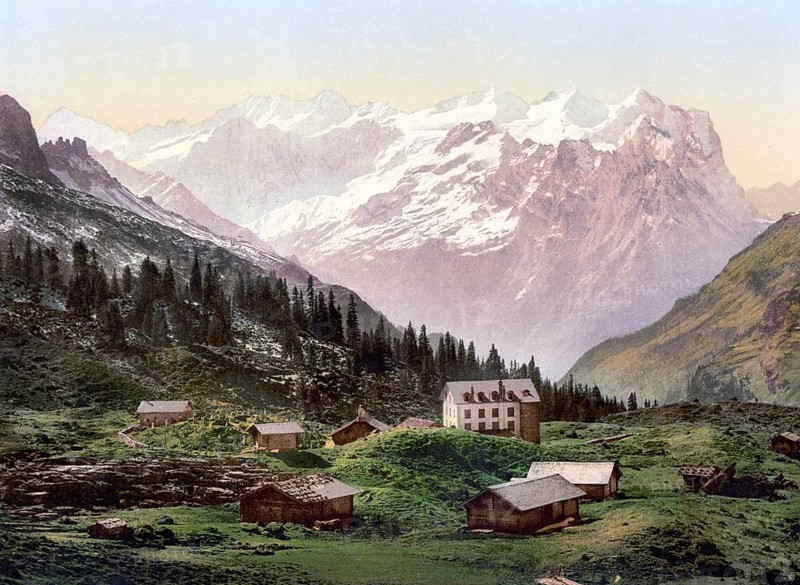 Engstlenalp is a high alp in the municipality of Innertkirchen in the canton of Bern in Switzerland / Engstlenalp, general view, Unterwald, Switzerland, Historic, digitally restored reproduction from a 19th century original, Record date not stated, Europe