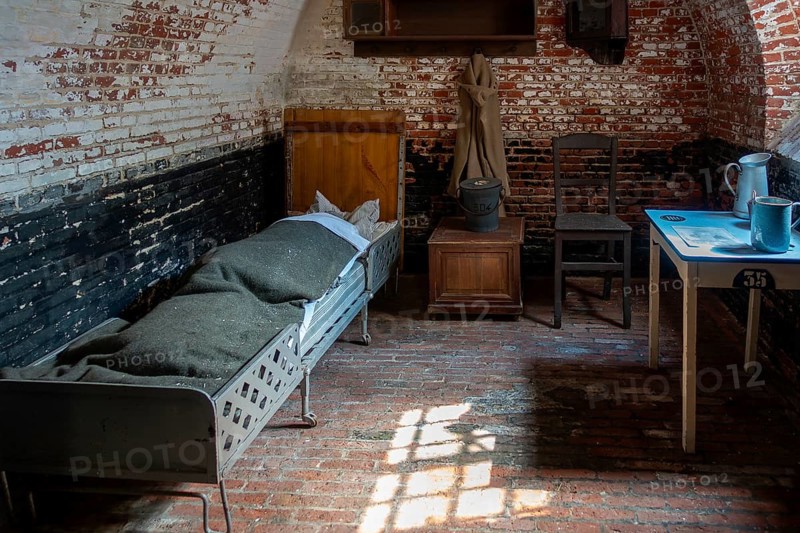 Interior of old jail cell at the prison museum at Merksplas near Hoogstraten, province of Antwerp, Flanders, Belgium, Europe
