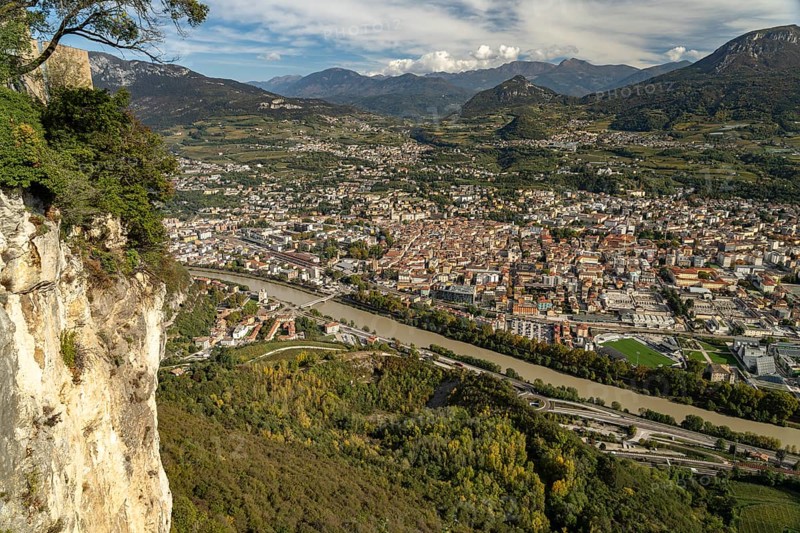 View of Trento and the Trentino mountain landscape from the Sardagna district, Trento, Trentino, Italy, Europe