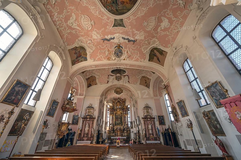 Interior of the Baroque Church of St George, built in 1728, Ellingen, Middle Franconia, Bavaria, Germany, Europe
