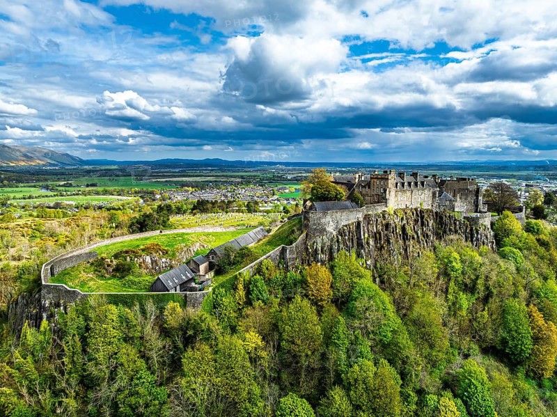 Stirling Castle from a drone, Stirling, Scotland, England, United Kingdom, Europe