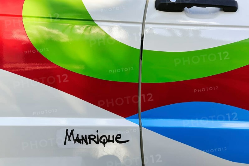 Seat Ibiza, colourful car paintwork, design, Manrique lettering, César Manrique House Museum and Studio, Haria, Lanzarote, Spain, Europe