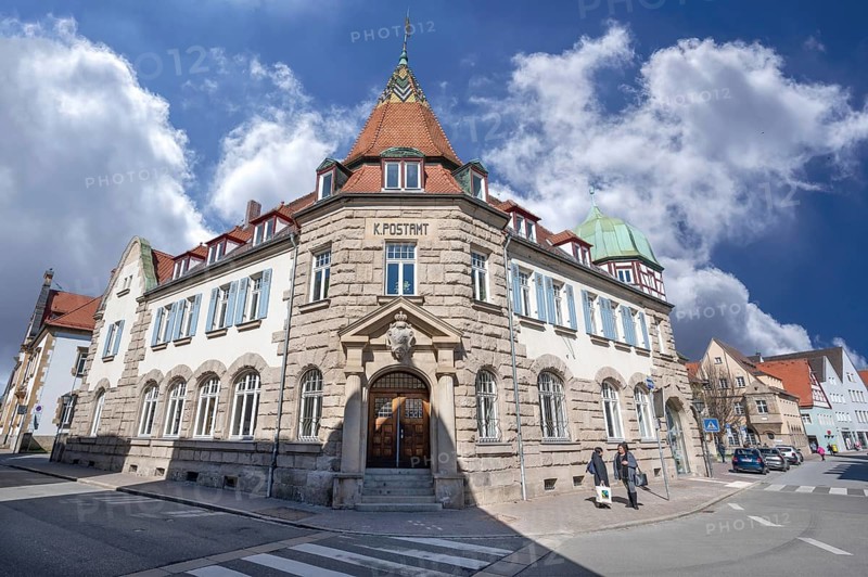 Former post office, built in 1906, today public library and residential building, Friedrich-Ebert-.Str. 20, Weißenburg, Middle Franconia, Bavaria, Germany, Europe