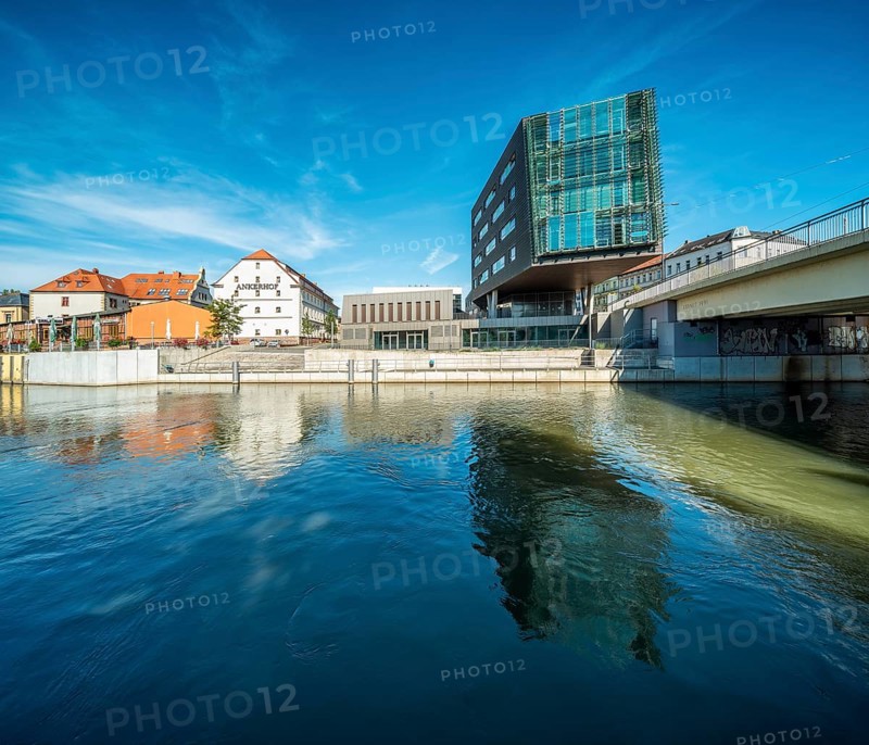 Ankerhof and Central German Multimedia Centre on the River Saale, Halle an der Saale, Saxony-Anhalt, Germany, Europe