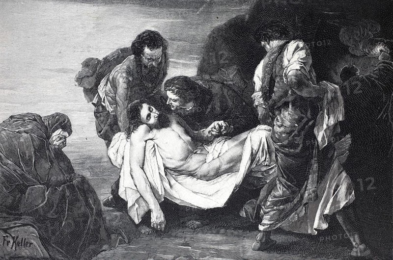 The Entombment of Christ, a type of image from Western Christian iconography, by Friedrich Keller, around 1880, digital reproduction of an original 19th century model, historical