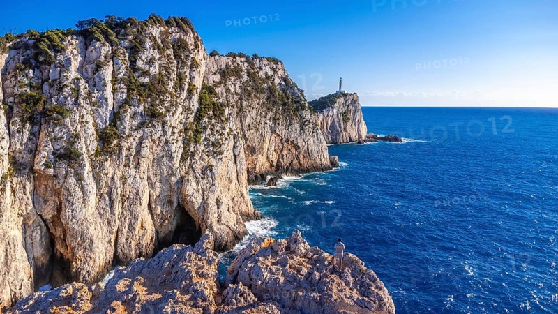 Cliffs at the Lighthouse or Cape Ducato Lefkas in the southern area of the island of Lefkada. Greece
