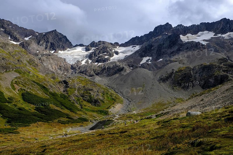 Ushuaia, Tierra del Fuego, Argentina, hiking trail to the Martial glacier on Cerro Martial, Ushuaia's local mountain. Ushuaia is the southernmost city in the world, the end of the world, South America