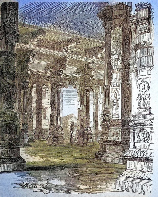 Hall at Tschillumbrum, India, ca 1870 / Halle zu Tschillumbrum, Indien, ca 1870, Historisch, historical, digital improved reproduction of an original from the 19th century / digital Reproduktion eines Originalvorlage aus dem 19. century, Asia