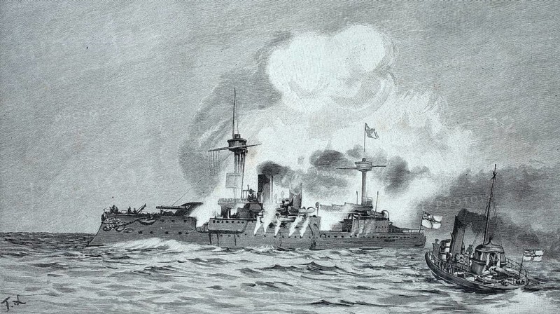 The Brandenburg was a ship of the line of the Imperial Navy, Germany, classified as an armoured ship until 1899, digital reproduction of an original from the 19th century, historical, Europe