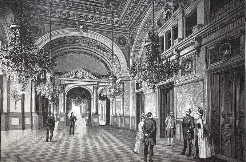 Ballroom in the Imperial Palace in Strasbourg, 1890, France, digital reproduction of an original 19th century model, historical, Europe