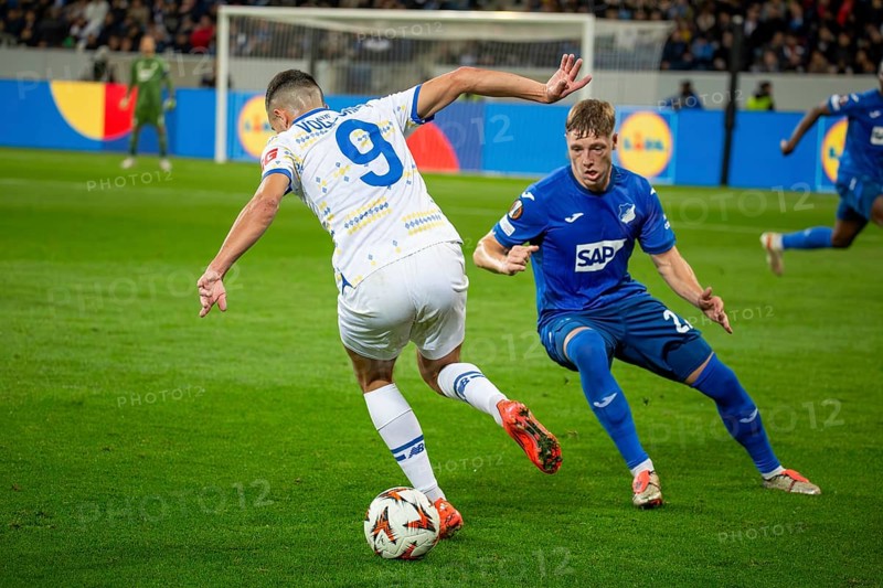 Football UEFA Europa League, 2024/25 season, matchday 2: TSG Hoffenheim v Dynamo Kyiv. On the ball: Nazar Voloshyn (9, Kiev)