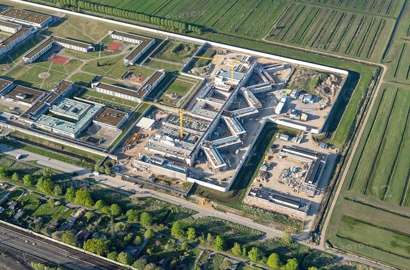 Aerial view, JVA Billwerder, extension, new building, prison, justice, Billwerder, Bergedorf, Hamburg