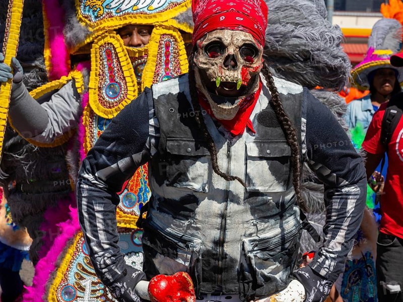 New Orleans, Louisiana - The Mardi Gras Indians' Super Sunday parade. African-Americans create elaborate costumes for the annual event to honor Native Americans who, during slavery, helped helped people escape and gave them refuge