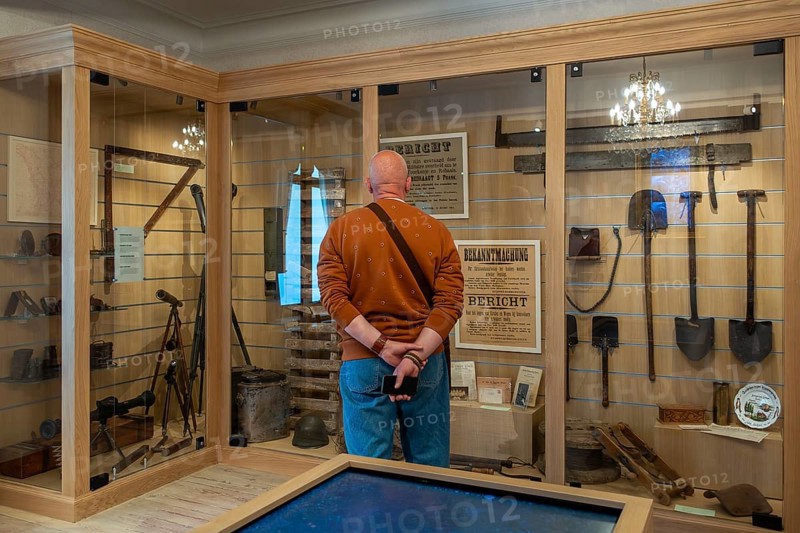 Visitor in the First World War One Memorial Museum Passchendaele 1917 about the Third Battle of Ypres at Zonnebeke, West Flanders, Belgium, Europe