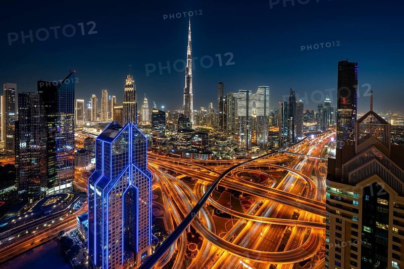 Dubai skyline at night, Burj Khalifa tallest building in the world, United Arab Emirates, Asia