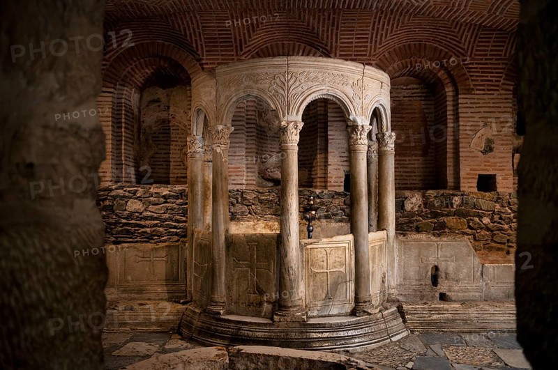 Interior view of the crypt, remains of the Roman baths, Hagios Demetrios church, also known as Agios Dimtrios or Demetrios basilica, Thessaloniki, Macedonia, Greece, Europe