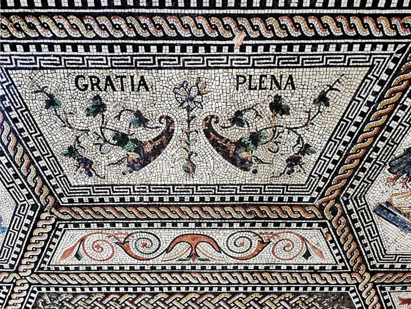 Floor mosaic Gratia plena, detail, interior view of the Chapel of Grace in Kevelaer, Lower Rhine, North Rhine-Westphalia, Germany, Europe