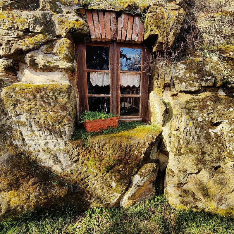 Cave flats in Langenstein, district of Halberstadt, Harz county, Saxony-Anhalt, Germany, Europe