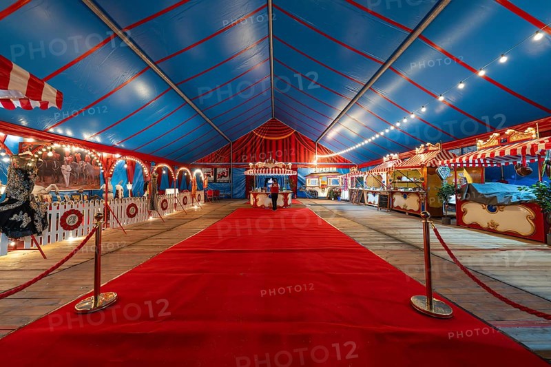 Magnificently decorated circus tent with red carpet inside, Böblingen, Germany, Europe