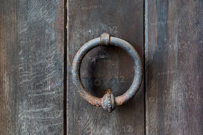 Door knocker as a ring at the Romanesque Basilica of the Holy Cross in Wechselburg, Saxony, Germany, Europe