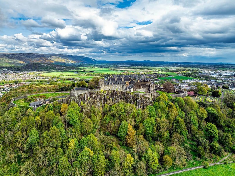 Stirling Castle from a drone, Stirling, Scotland, England, United Kingdom, Europe