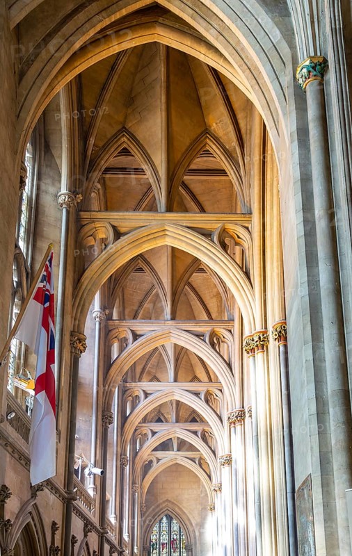 Vaulted roof ceiling inside Bristol cathedral church, Bristol, England, UK
