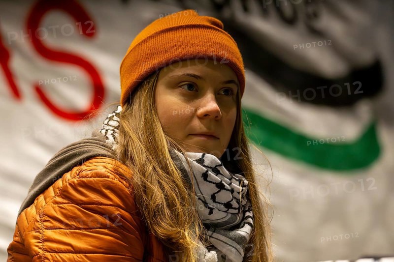 Greta Thunberg taking part in a pro-Palestinian rally on the market square in Mannheim