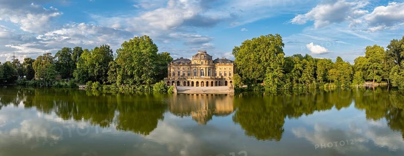 Lake Castle Monrepos reflected in Lake Eglosheim, Aerial view, Panorama, Ludwigsburg, Baden-Württemberg, Germany, Europe