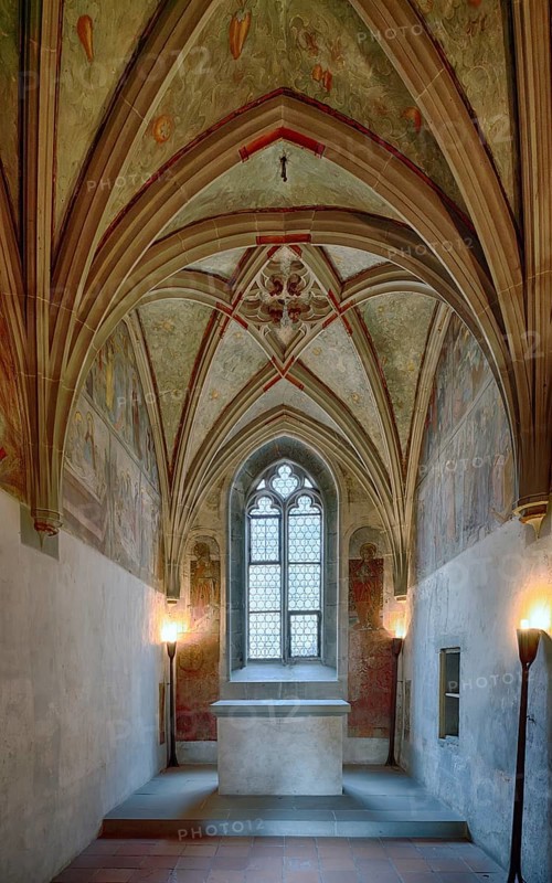 Interior view, vaulted ceiling, ceiling frescoes, ceiling painting, Sylvester Chapel, Cathedral of Our Lady, Constance, Baden-Württemberg, Germany, Europe