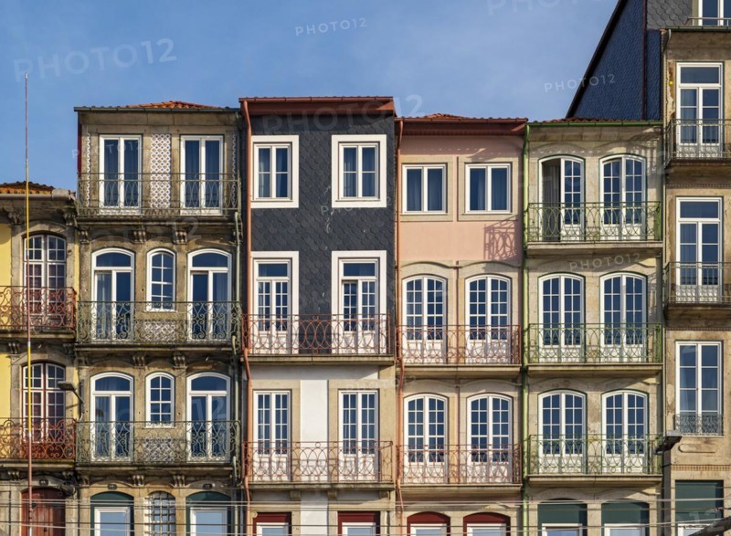 Colorful facades of houses along Cais da Estiva in the Ribeira district, Porto, Portugal, Europe