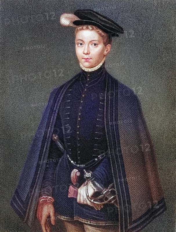 Henry Stewart Lord Darnley, also Stuart, 1545-1567, cousin and second man of Mary, Queen of Scots, father of James I of Great Britain. From the book Lodges British Portraits, published in 1823, Historical, digitally restored reproduction from a 19th century original, Record date not stated