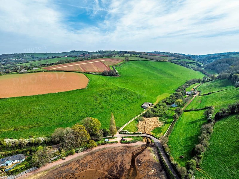 Farms and Fields over River Teign from a drone, Teignmouth, Shaldon, Devon, England, United Kingdom, Europe