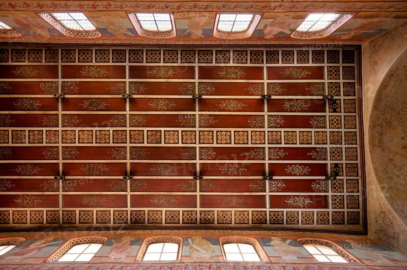 Interior view, nave, wall painting, ceiling painting, parish church of St George, Oberzell, Reichenau Island, Constance district, Baden-Württemberg, Germany, Europe