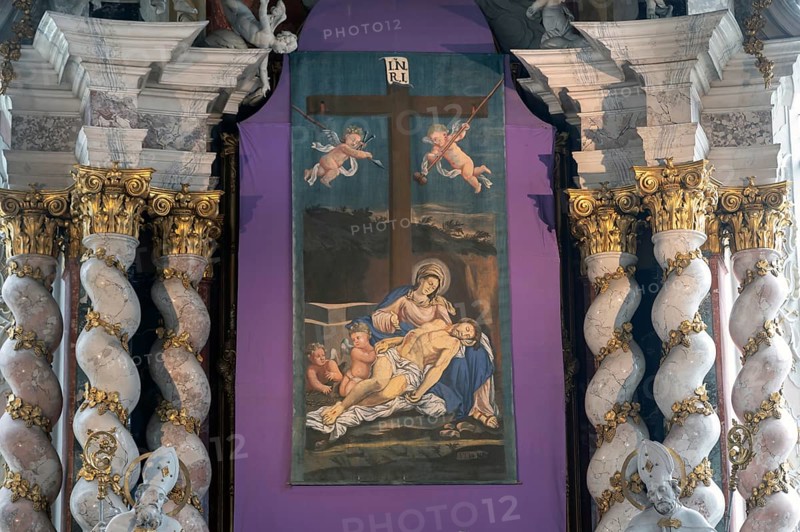 Lenten cloth, 18th century, in the Neustift monastery, Stiftstr. 1, Vahrn near Brixen, South Tyrol, Northern Italy